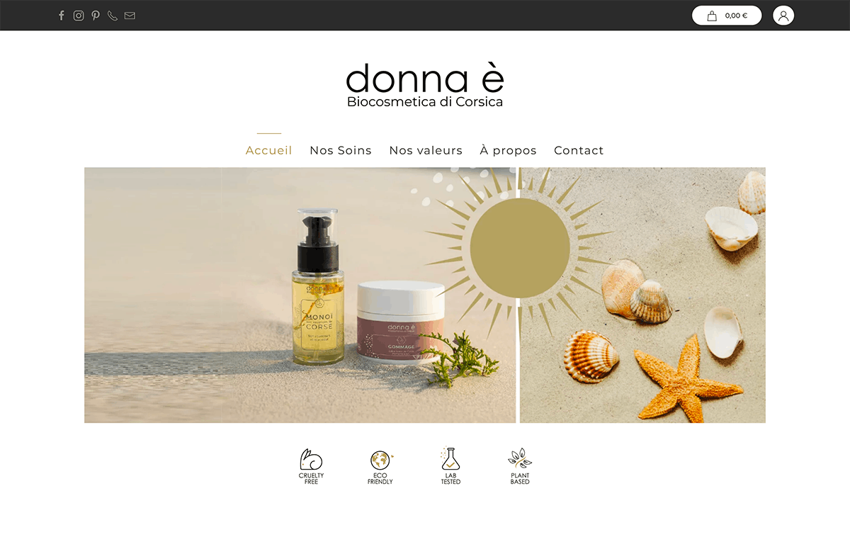 Page d'accueil du site Donna è - Biocosmetica di Corsica